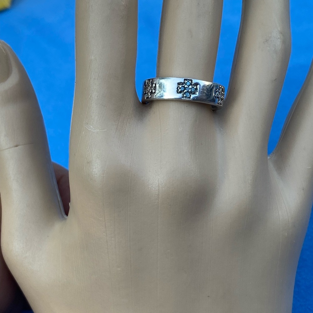 C13:  925 comfort fit band ring - pluses in chocolate- white and blue diamonds.